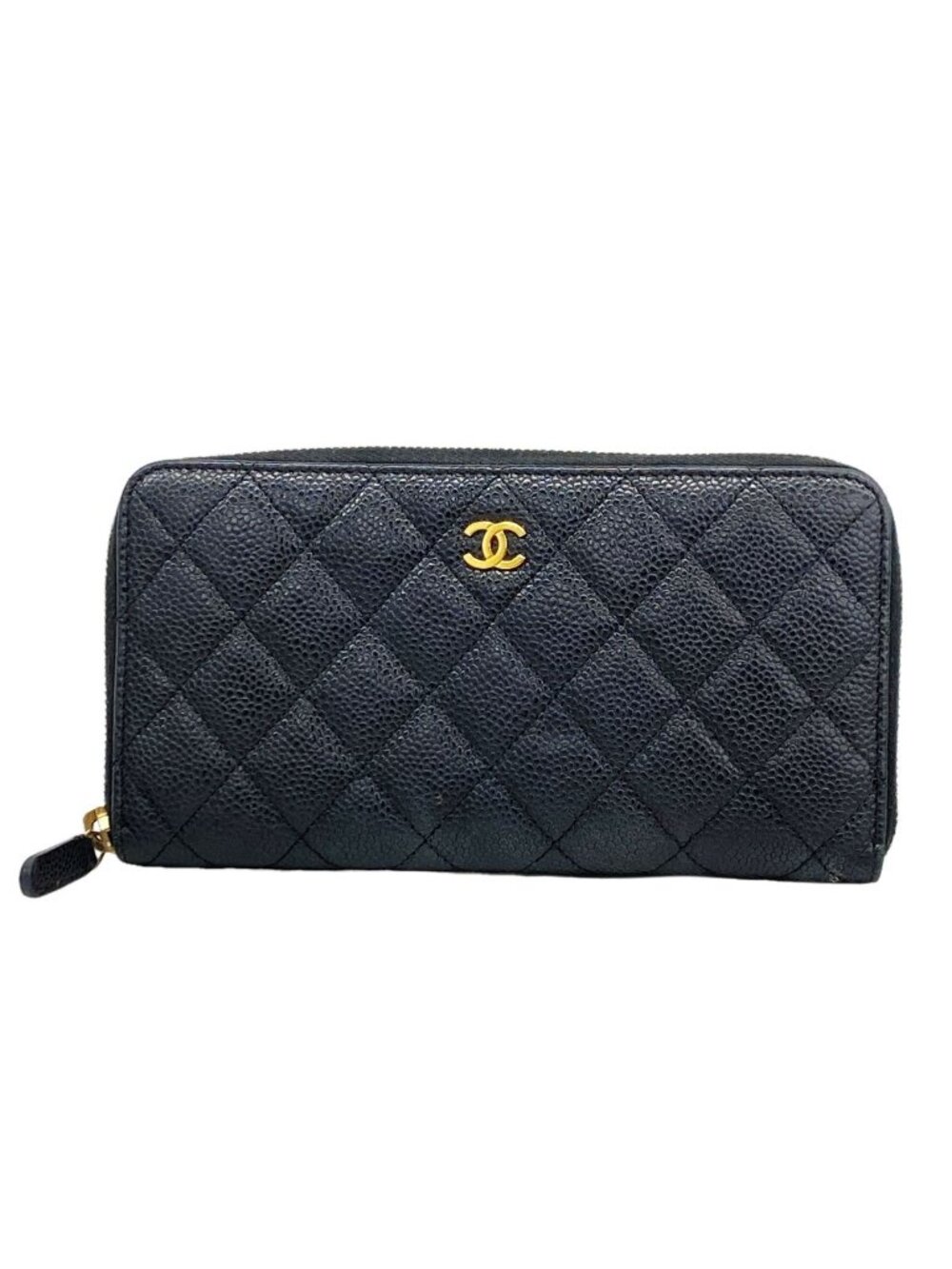 Chanel Wallet Quilted Caviar Leather Black Gold